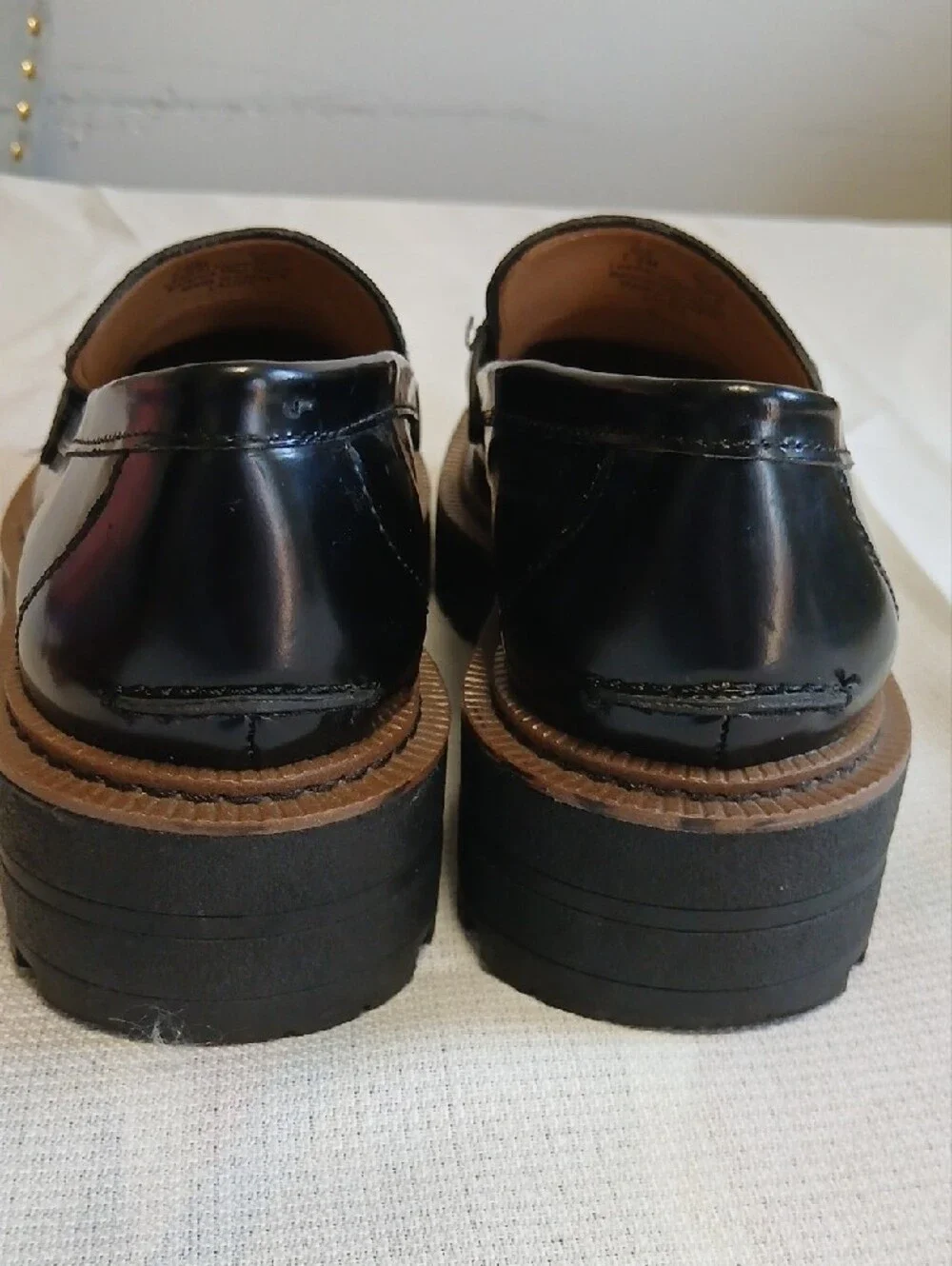 Sam Edelman Black Leather Loafers with Gold Bit Hardware